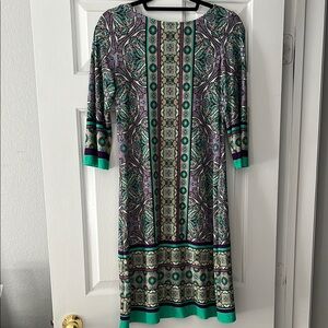 London Times Black and White Sheath Dress with 3/4 Cuffed Sleeves